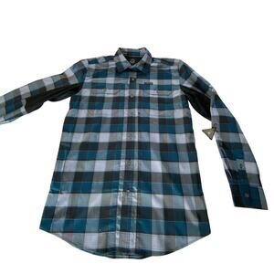 NWT Wrangler ATG All Terrain Gear Button Up Vented Blue Plaid Shirt, Men Medium